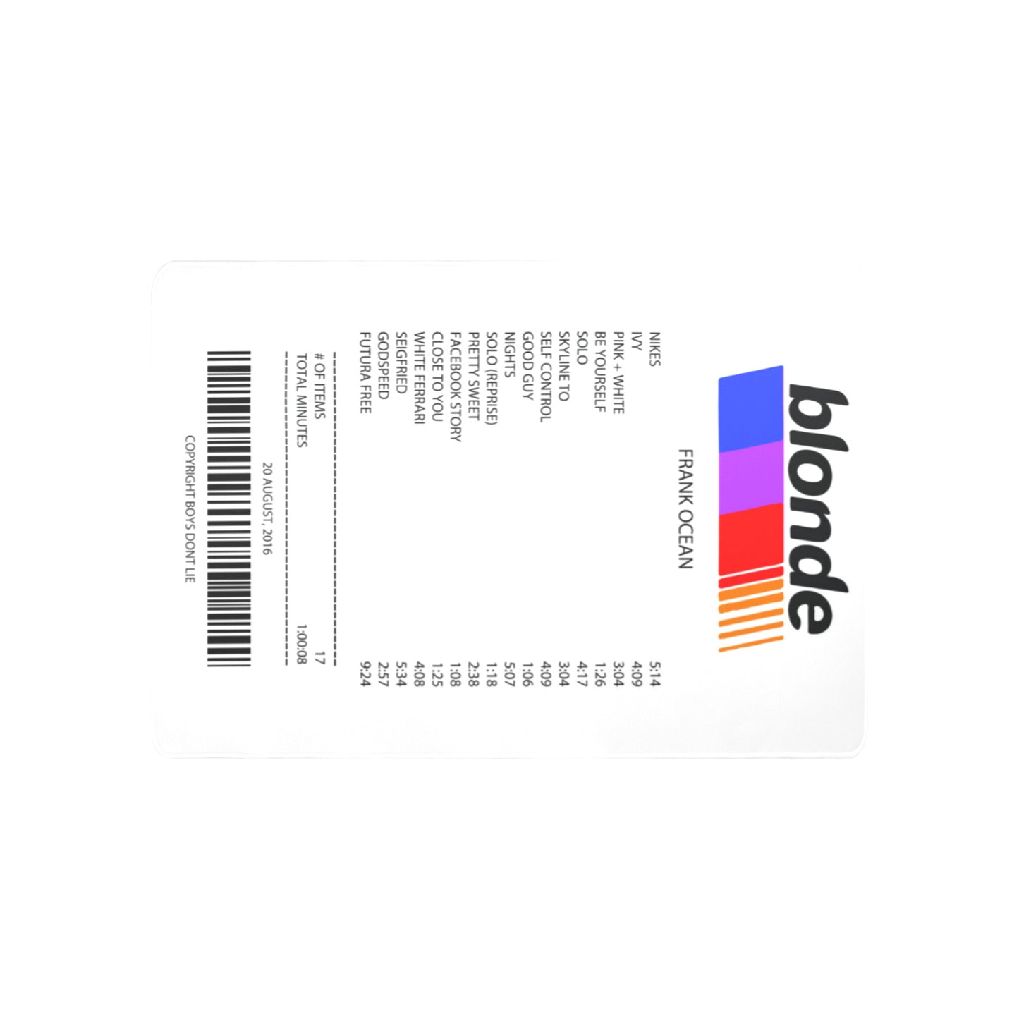 Blonde Frank Ocean Mouse Pad Receipt